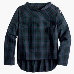 J.Crew blackwatch plaid jeweled funnel neck cotton top